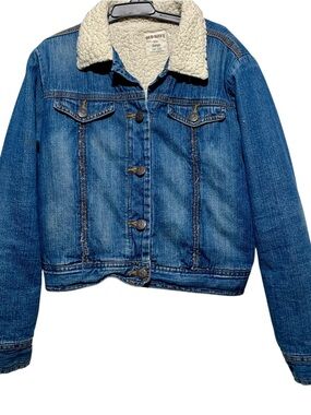 Old Navy Kids Blue Denim Sherpa-Lined Trucker Jacket Size 10-12